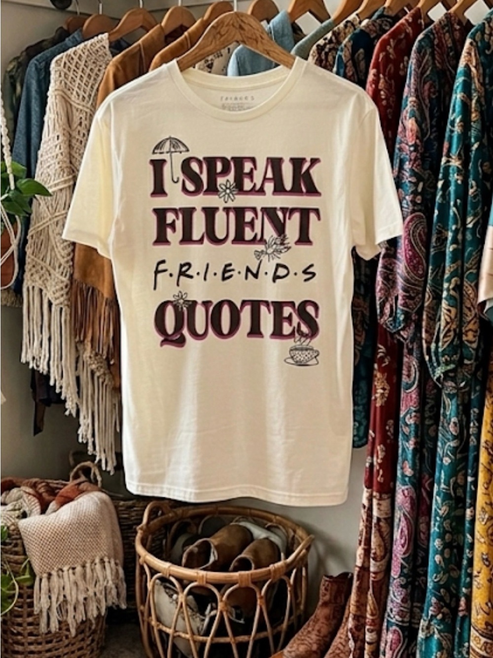 NWT FRIENDS PTP20 Cream Tee with Pink and Black Graphic